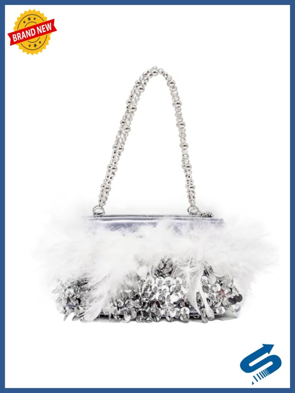 Sequin Beaded Feather Clutch Sparkly Evening Bag Party Wedding Glitter Purse